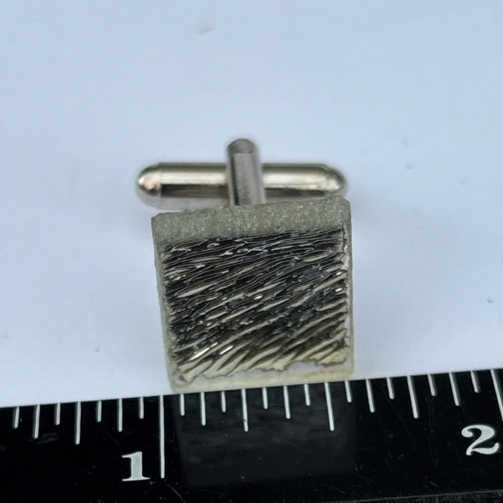 Silver-Tone Square Textured glass tile Cufflinks - Classic Men's Accessory